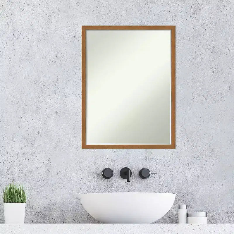 Amanti Art Carlisle Narrow Petite Bevel Wood Bathroom Wall Mirror