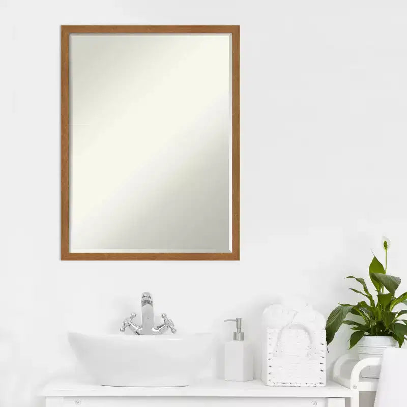 Amanti Art Carlisle Narrow Petite Bevel Wood Bathroom Wall Mirror
